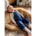 thumbnail image 5 of RUINIXCW Baby Outfit, Long Sleeve Crew Neck Stripes Romper with Denim Overall Pants Fall Outfit Clothing Set, 5 of 9