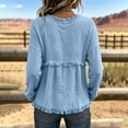 thumbnail image 3 of Vintage Oversized Gauze Tshirt for Women Frayed Raw Edge Hem Cute Boho Long Sleeve Fall Casual shirt Light Blue XL, 3 of 7