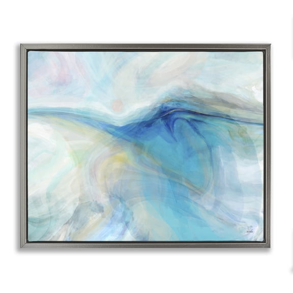 Stupell Industries Coastal Blue Fluid Pastel Abstract Swirl Gray Floating Frame Canvas Art, 21 x 17, by Michael Tienhaara