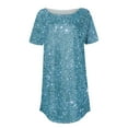 thumbnail image 4 of IYYVV Tops for Women 2024 Short Sleeve Curved Hem Hawaiian Shirt Crew Neck Women's Tunics Sparkly Pattern T Shirts Dressy Sweatshirts Spring Maternity Summer Clothes Sky Blue 2XL, 4 of 5