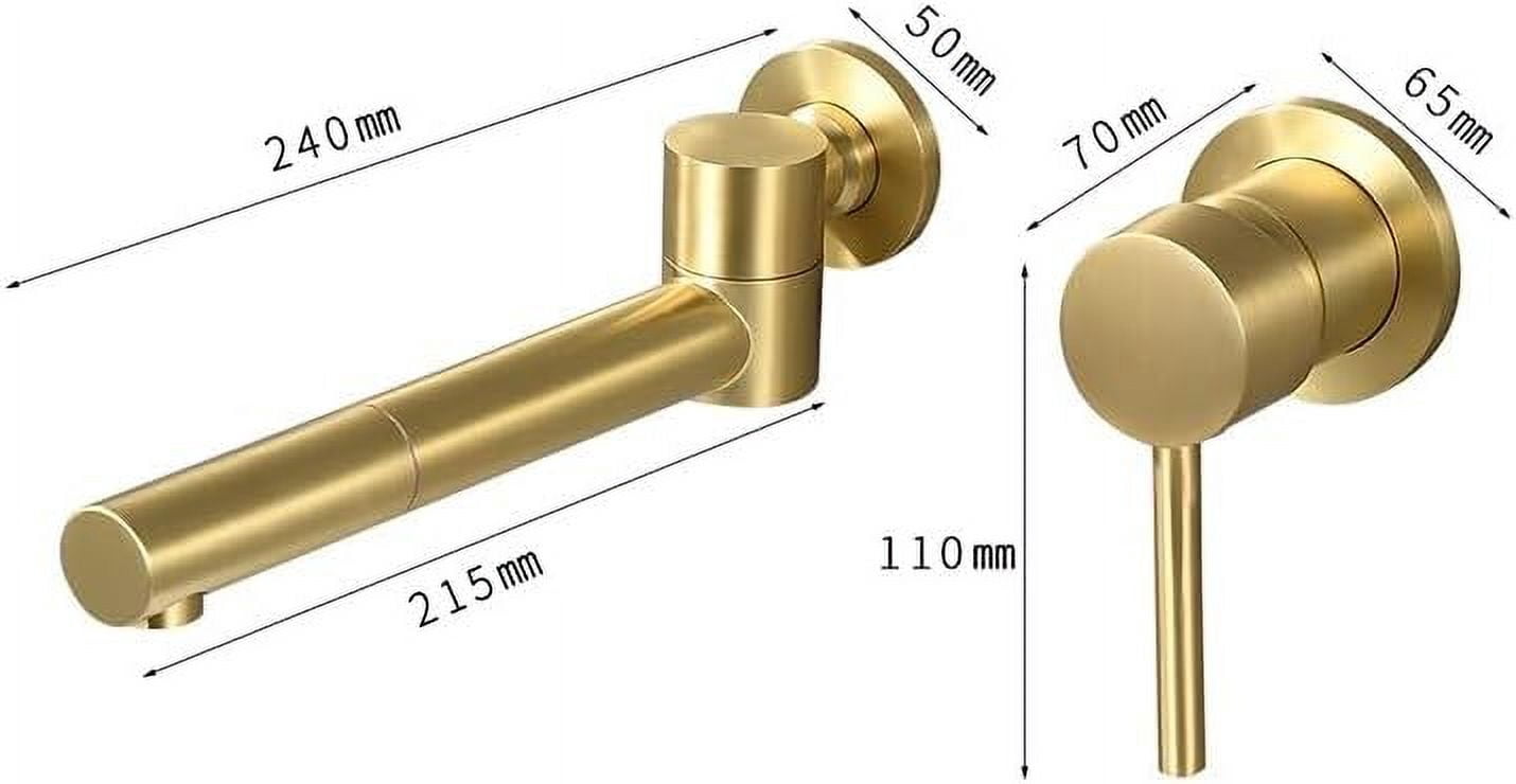 Basin Faucet Bathroom Single Lever Wall Mounted Sink Faucet Crane Rotation Brass Sink Faucet Hot and Cold Brush Gold