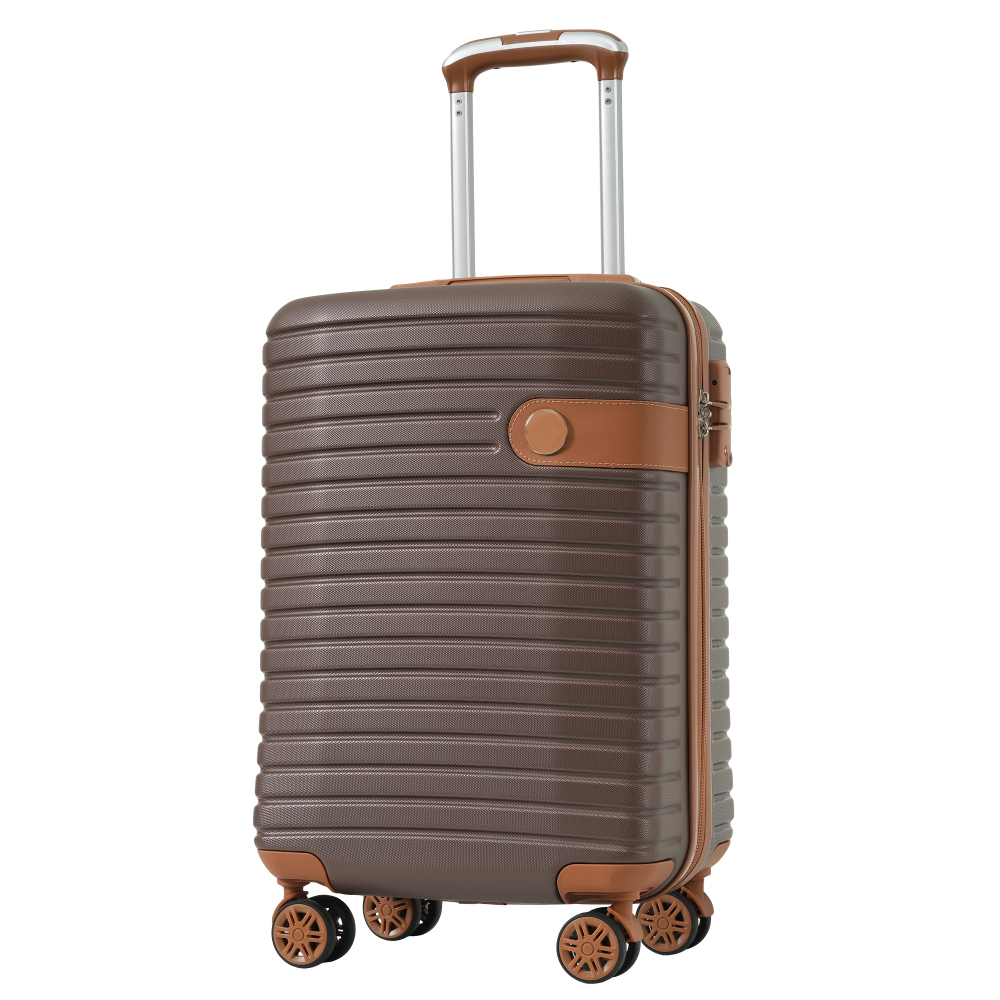 Tcbosik 3 Piece Carry on Luggage Set with Spinner Wheels and TSA Lock, 20 inch Lightweight Suitcase with Travel Bag and Toiletry Bag, Brown