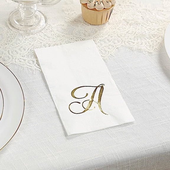 Balsa Circle 100 White with Gold Foil Letter A Dinner Paper Napkins Party Wedding Reception Decorations Event Catering Disposable Supplies