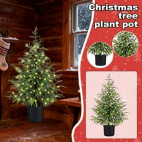 31.4" Artificial Norfolk Pine Tree with LED - Faux Christmas Tree Potted Green for Front Porch Christmas Indoor Outdoor Decor for Entryway, Living Room, Office, Apartment