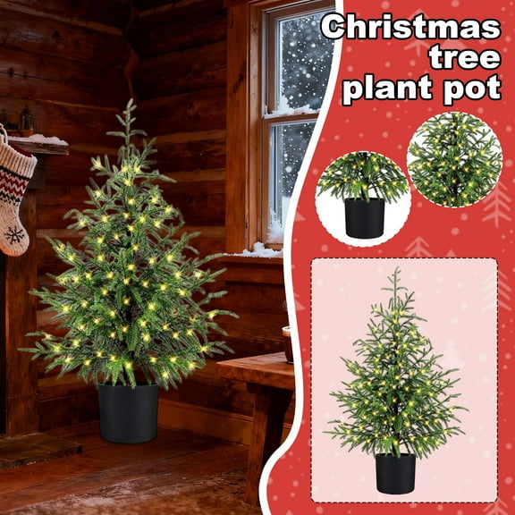 31.4" Artificial Norfolk Pine Tree with LED - Faux Christmas Tree Potted Green for Front Porch Christmas Indoor Outdoor Decor for Entryway, Living Room, Office, Apartment