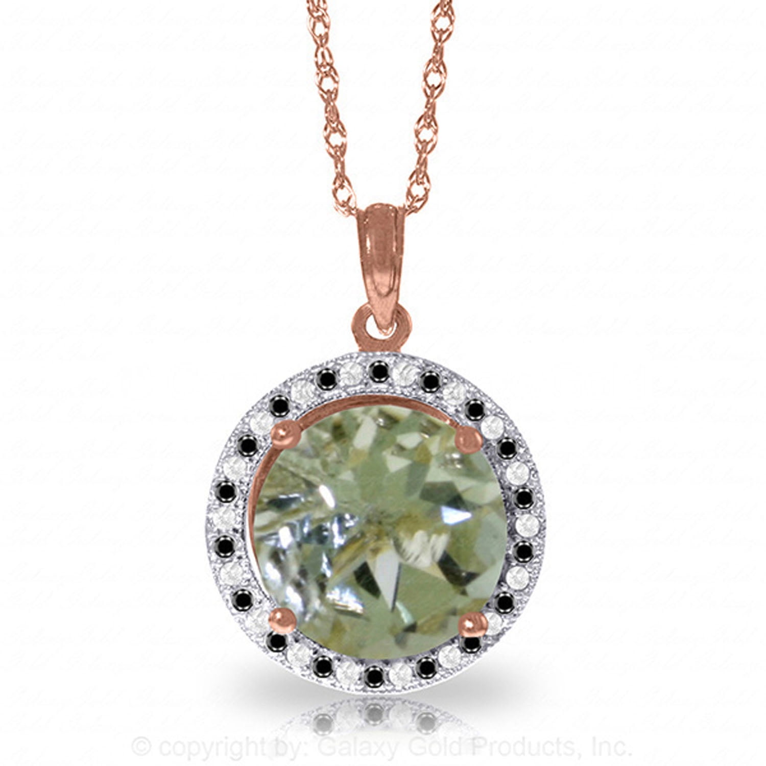 Galaxy Gold 14K Solid Gold Natural Diamond & Green Amethyst Pendant Necklace for Women - Rose Gold Fine Jewelry
