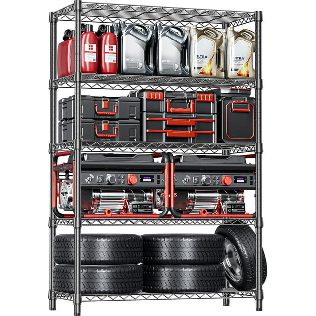 M MZG 5-Tier Heavy Duty Metal Storage Shelving Unit, Adjustable Steel Wire Rack Shelf Organizer for Garage, Kitchen, Basement, Laundry, Office 1750 lbs Capacity Black 17.7" D x 47.2" W x 72.3" H