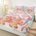 thumbnail image 3 of Manfei Pink Christmas House Queen Sheet Sets,Kawaii Gingerbread Man Flat Sheet,Happy New Year Candy Cane Queen Fitted Sheet For Girls,Ultra Soft Home Decor,4 Pieces, 3 of 7