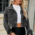 thumbnail image 7 of Womens Denim Jacket Womens Plus Denim Stretch Denim Jacket, Women's Oversized Mid Long Denim Jacket Jean Biker Coat S-120 Black L, 7 of 7