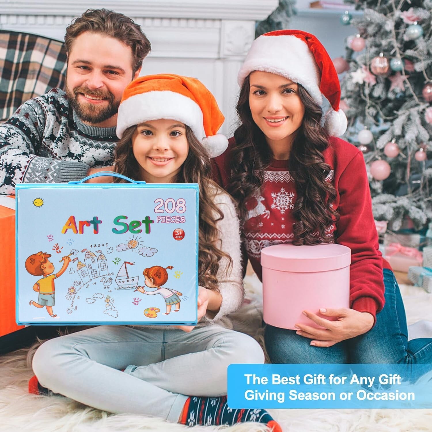 Art Supplies, 208 Pack Art Sets Crafts Drawing Coloring kit, Double-Side Trifold Easel, Oil Pastels, Crayons, Colored Pencils, Creative Gift for Beginners Artists Girls Boys Kids (Blue)