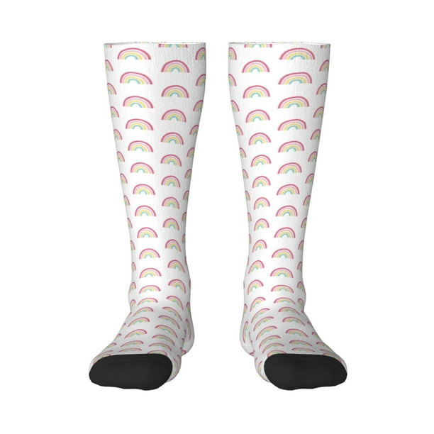 Fotbe Rainbow Calcetas Divertidas Estampadas para Hombre y Mujer, Calcetas de Algodón hasta la Rodilla para Caminar, Correr, Enfermería y Embarazo