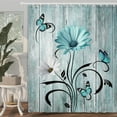 thumbnail image 3 of Rustic Farmhouse Floral Shower Curtain, Farm Boho Teal Daisy Spring Flowers and Butterfly on Country Wooden Shower Curtain for Bathroom, Turquoise Blue Wildflower Curtain with 12PCS Hooks, 70X70IN, 3 of 5