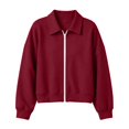 thumbnail image 7 of Ovzne Women's Zip Up Cropped Cardigan Lapel Collar Long Sleeve Jacket Drop Shoulder Ribbed Hem Casual Coat,Wine Jackets for Women, 7 of 7
