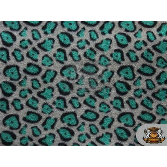 Fleece Printed Fabric LEOPARD GREY GREEN / 58" Wide / Sold by the yard S-496