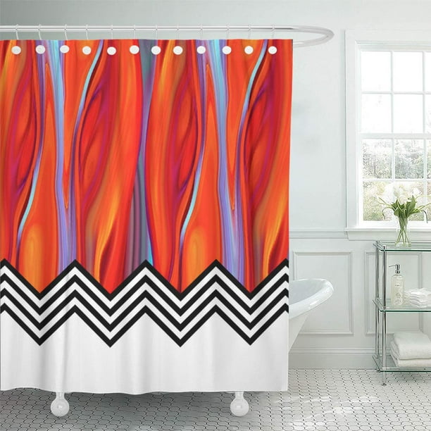 Suttom Colorful Housewarming Chevron Red Orange Blue Lilac Black White Shower Curtain 66x72 Inch Com Shower Curtain 66x72 Inch, Orange And Blue Shower Curtain