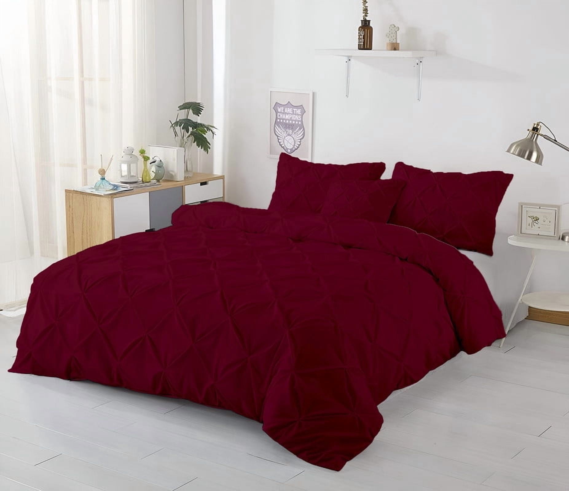 Kotton Culture 600TC 1Pc Pinch Pleated Duvet Cover Only 100% Egyptian Cotton (Burgundy, Twin)