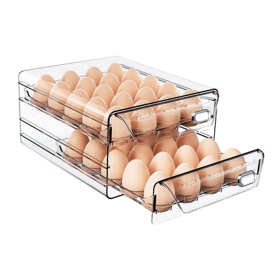 HIYOHIYO 2-Layer Clear Egg Holder, Stackable Refrigerator & Countertop Storage Container, 9.8"x8.5"x5.5"