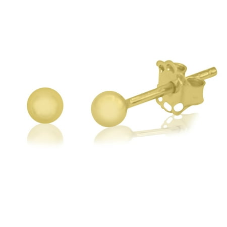 14K Yellow Gold 3mm Shiny Ball Stud Earrings