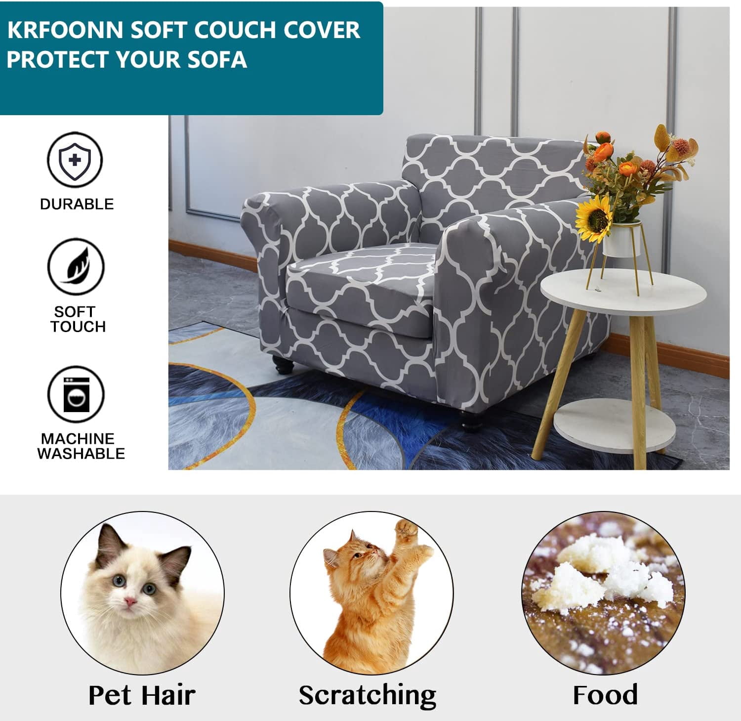 CHUNTIAN 2 Piece Chair Covers Printed Sofa Covers Couch Covers Washable Armchair Sofa Couch Slipcover Furniture Protector with Elastic Bottom for Living Room (Armchair, 20), Small