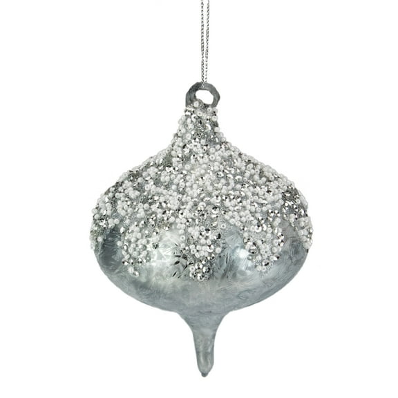 Northlight 5.25" Silver Beads and Sequins Glass Onion Christmas Ornament