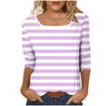 thumbnail image 4 of Guieoi Womens Tops Plus Size Women's Trendy Casual Non Positioning Printed Square Neck Three-Quarters Sleeved Purple, 4 of 7