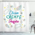 thumbnail image 1 of Dream Shower Curtain, Dream Create Inspire Colorful Hand-written Words Combined with Leaves Stars Clouds, Fabric Bathroom Set with Hooks, 69"WX70"L, Multicolor, by Ambesonne, 1 of 3