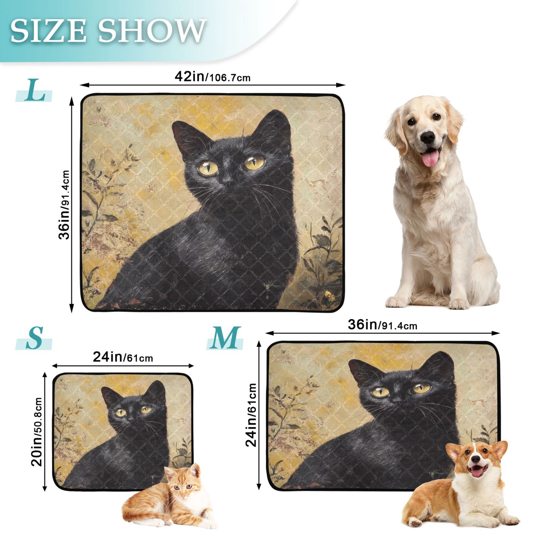 Qxltty Black Cat with Oil Painting Style Cat litter Pads Pet Set of 3 Diaper Mats Center Anti-leakage Layer Absorbent Soft and Comfortable