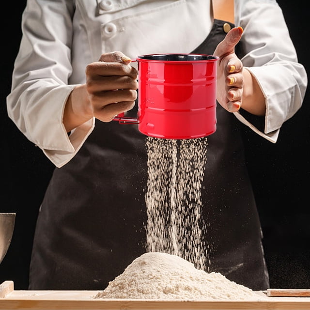 Leodye Double-Layer Stainless Steel Flour Sieve - One-Hand Press Crank for Baking