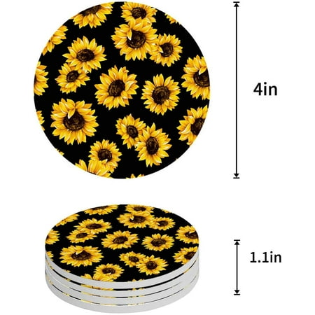 

ZHANZZK Sunflowers Set of 4 Round Coaster for Drinks Absorbent Ceramic Stone Coasters Cup Mat with Cork Base for Home Kitchen Room Coffee Table Bar Decor