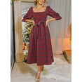 thumbnail image 2 of Cupshe Women's Elegant All-weather Dress Square Neck Belted Tartan Plaid Maxi Length, 2 of 5