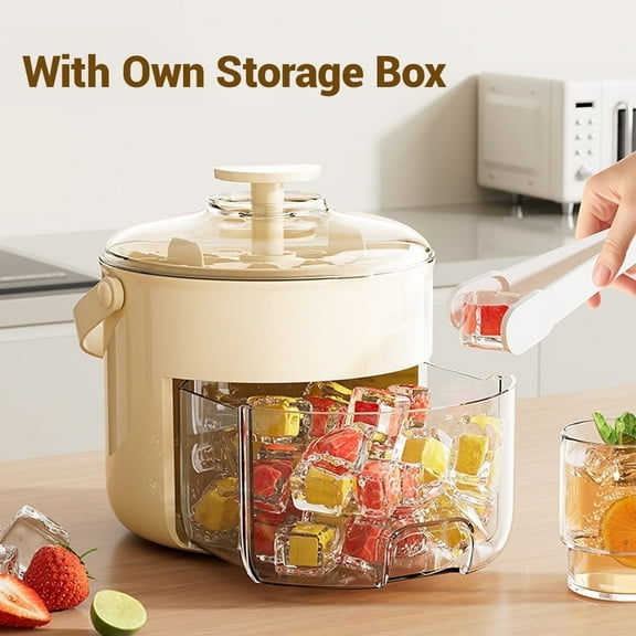 Ice Trays For Freezer With Lid And Storage Box Ice Cube Tray Set With Lid Storage Bin & Ice Scoop Stackable Easy-Releaseice Cube Tray Small And Portable Push Drawer Ice Bucket For Home RV Office