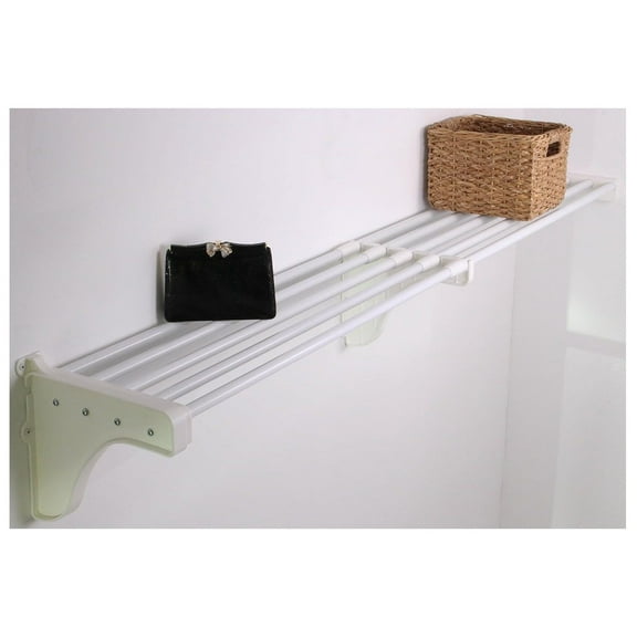 Drevy-Expandable-Closet Shelf (NO Hanging Rod)- 41.5” - 74” -White- Easy Install to 1 Sidewall and Backwall (EZS-SW72-1-1) -Wire Closet Shelving Alternative