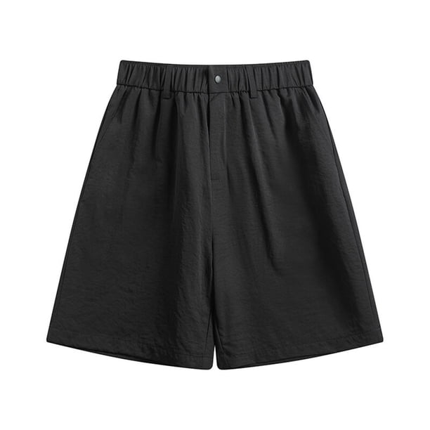 pstuiky Pantalones cortos para hombre, Pantalones cortos de playa holgados para hombre, de color liso, informales, a la moda, con bolsillos, botones y cremallera