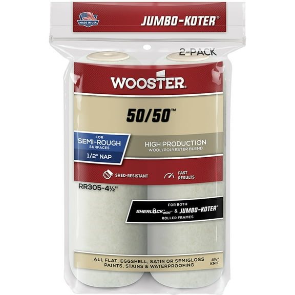 WOOSTER RR305-4 1/2 Paint Roller Cover, 1/2 in Thick Nap, 4-1/2 in L, Lambs Wool/Polyester Cover, Creamy