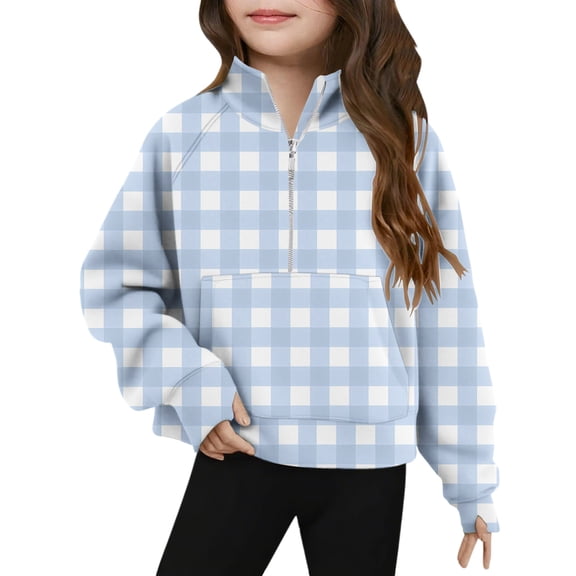 CLOISE Pullover Sweatshirts for Boys Girls Kid No Hoodie Mock Neck Tops Zip up Plaid Long Sleeve Pullover Fleece Clothes