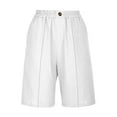 thumbnail image 6 of Womens Linen Shorts Knee Length with Pockets Elastic Waist Wide Leg Short Pants Lightweight Comfy Beach Fashion (XL, White), 6 of 7