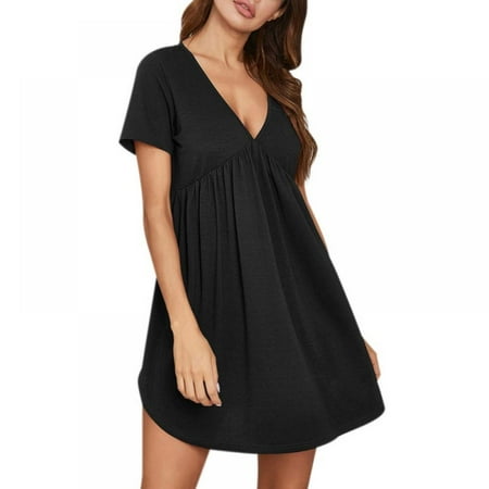 

Norbi Women s Solid Color Short-sleeved Casual Plus Size Pajamas And Home Service Black L