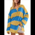 thumbnail image 2 of Suéteres de Cuello en V y Larga con Botones y Bloques de Color A Rayas para Mujer, Moda de Otoño 2025, Talla Grande Amarillo y Azul M, 2 of 6