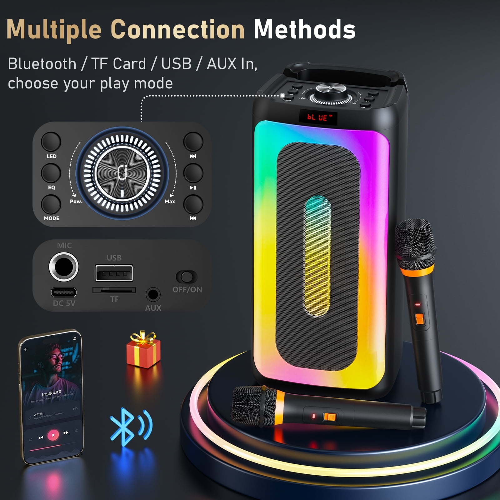 JYX Karaoke Machine for Adult, Bluetooth Speaker with Microphone, Home Party Speaker Karaoke System with Colorful RGB Light, T25-T