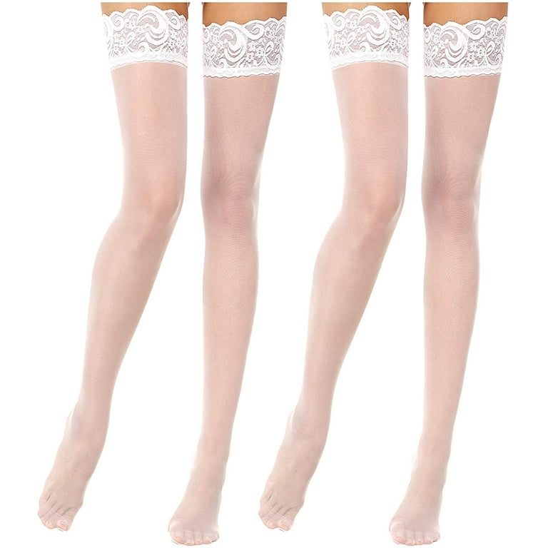 Lidogirls Floral Pattern Lace Top Thigh High Fishnet Stockings