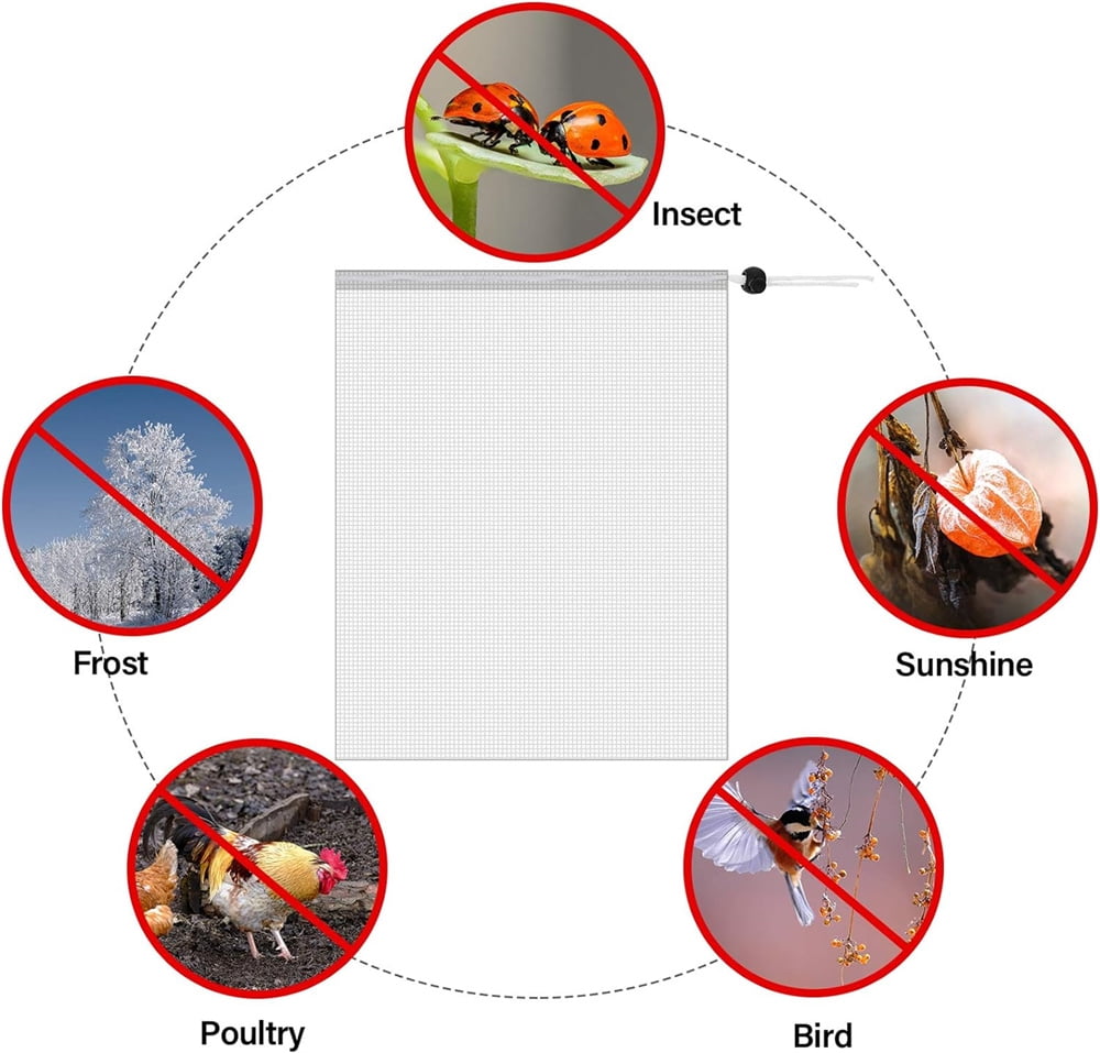 Tutuviw 6Pcs Bird Netting for Garden Protection Netting 2.6 x 3.3 Ft Mesh with Drawstring Insect Bird Barrier Garden Mesh Netting Plant Cover for Protect Fruit Tree Vegetable Flower