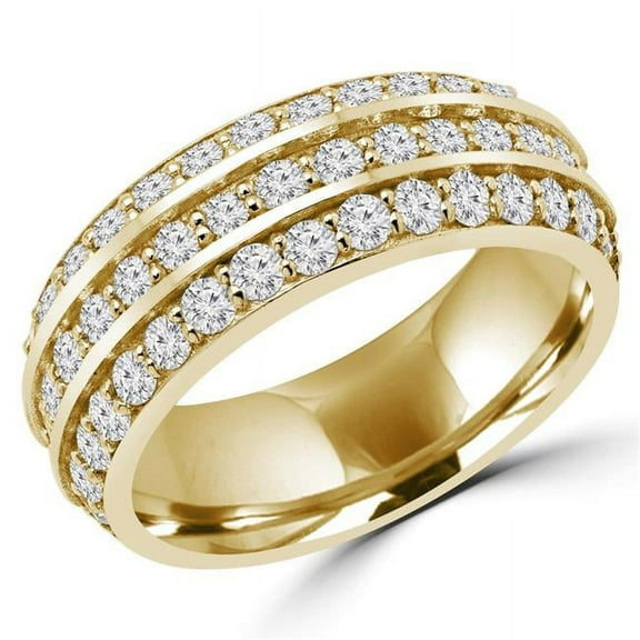 Majesty Diamonds MD180402-5.25 1.25 CTW Round Diamond Three-Row Semi-Eternity Wedding Band Ring in 14K Yellow Gold - Size 5.25