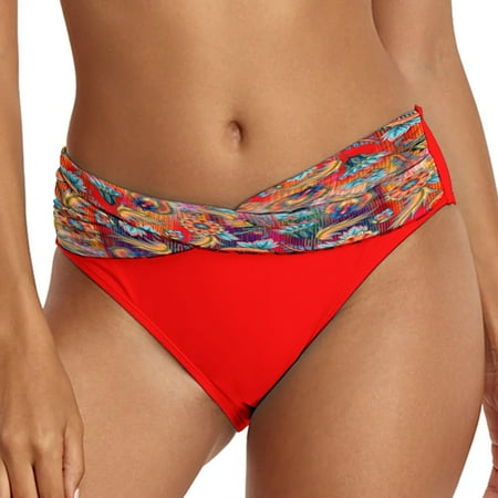 YOTMKGDO Bottoms  Swim Shorts Women  Women s Casual Ethnic Printed High Waist Swimsuit Shorts Loose Tight Belt Sports Yoga Shorts Bikini Bottom   Padded Underwear For Women  Panties  Red+XL