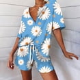 thumbnail image 3 of Cameland Women's Spring and Summer Loose Fitting Pajama Short Sleeved V-Neck Pajama Set Drawstring Shorts Set, 3 of 6