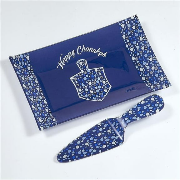 Rite Lite SCGL-11 12 x 7.5 in. Chanukah Glass Tray & Server Set, Mosaic - Pack of 3