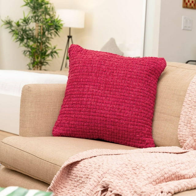 Fabstyles Chenille Basket Weave Polyester Cushion with Poly-Insert Decorative Accent Cushion for Sofa Couch Bedroom Living Room18 X 18 with Zipper