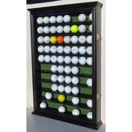 DisplayGifts 80 Golf Ball Display Case Cabinet Wall Rack Holder Solid Wood Frame with UV Protection Lockable Acrylic Door, Wall Mounted or Stand Great Golfer's Gift (Black Finish)