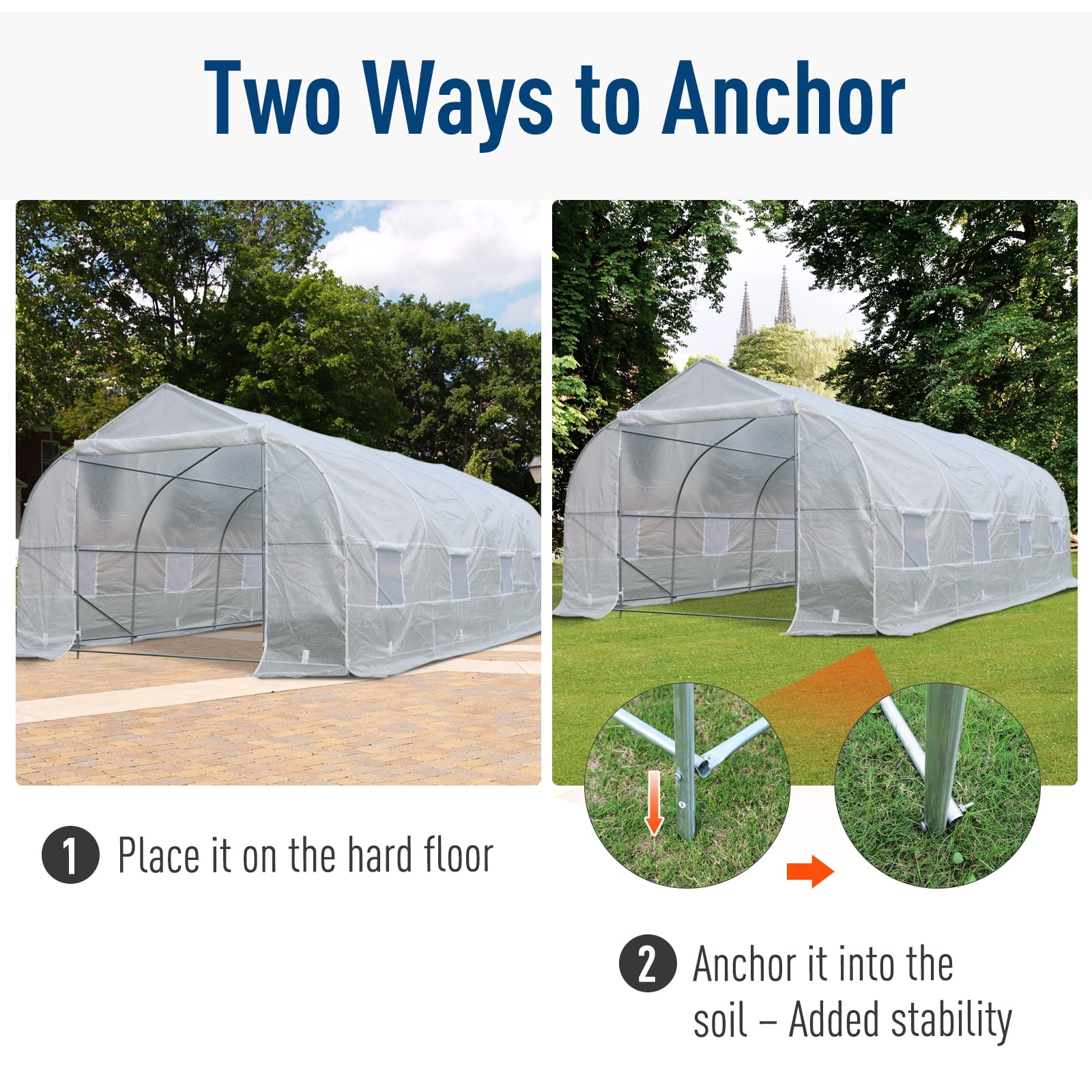 Outsunny 20’ x 10’ x 7’ Deluxe High Tunnel Walk-In Garden Greenhouse Kit - White
