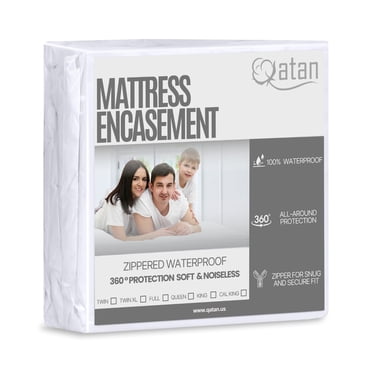 Qatan Queen Waterproof Mattress Encasement – 6-Sided Zippered Protector – 15 Inch Deep - Ultra-Soft, Noiseless, Breathable