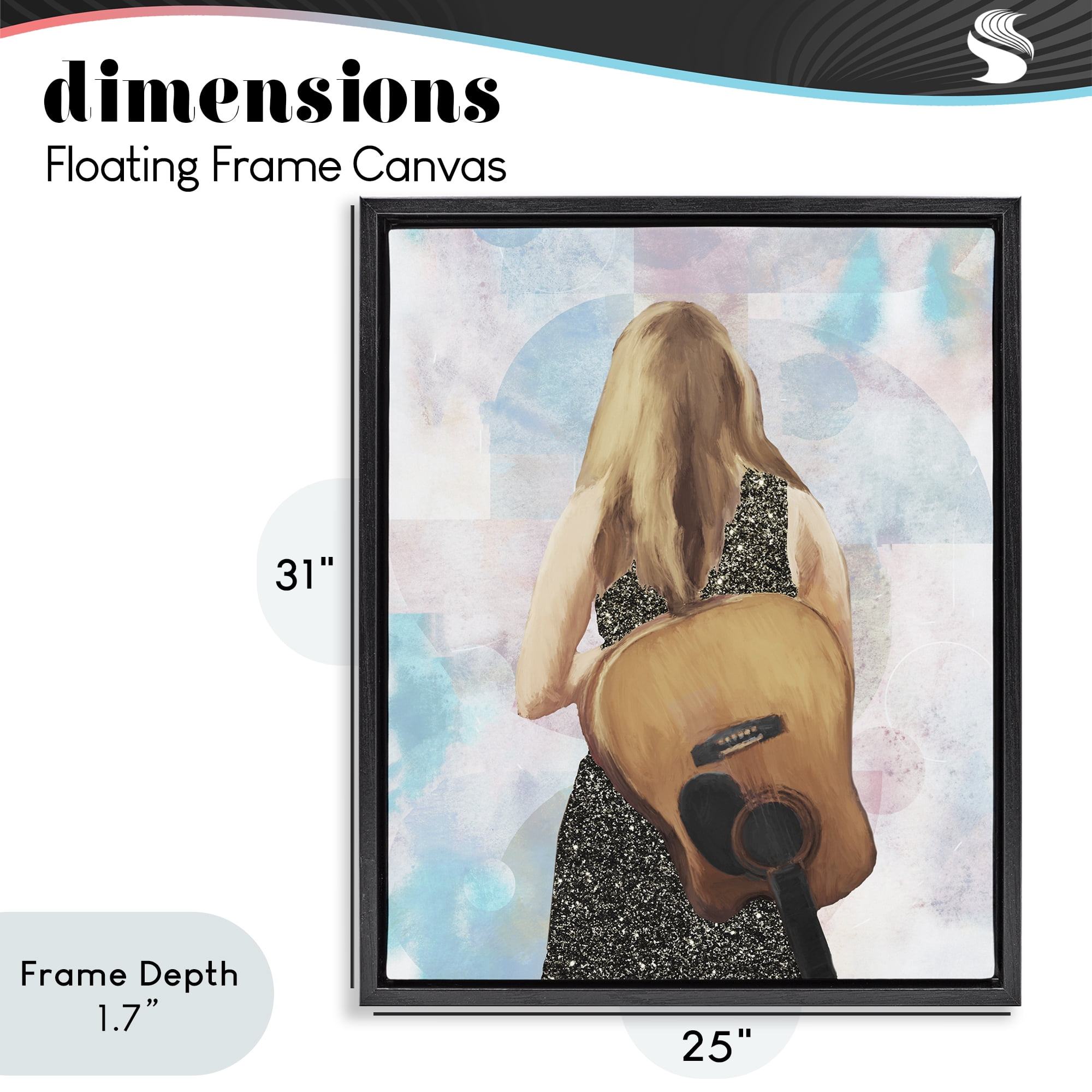 Stupell Industries Dreaming With My Guitar Black Framed Floater Canvas Wall Art, design by Dan Meneely